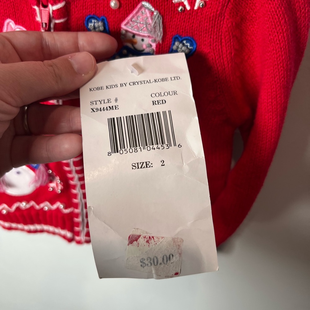 Vintage Kobe Kids Cardigan Christmas Winter Holiday Girls Size 2 Snowmen NWT - Picture 6 of 9